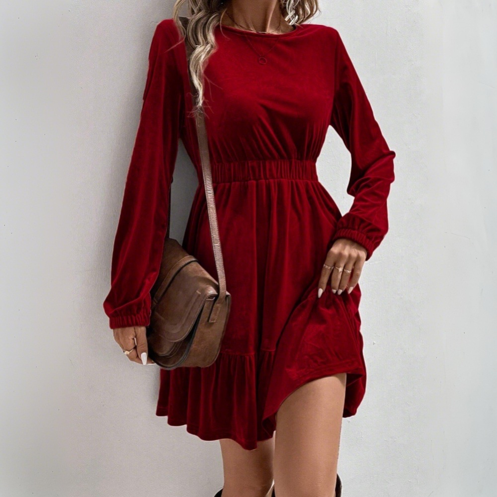 Midi Dress - European American Style Velvet Mini Dress