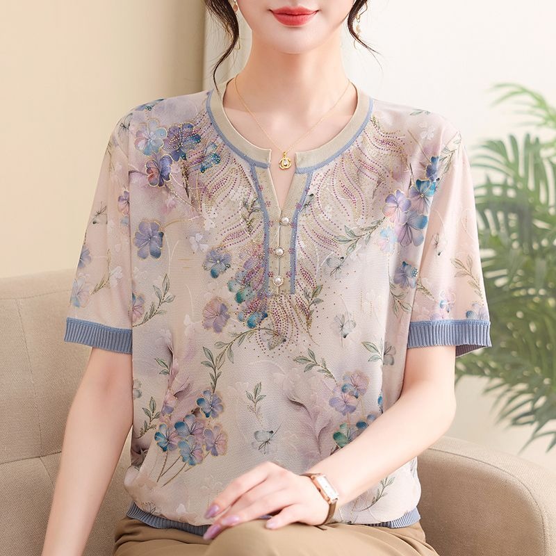 Silk Blouse - Elegant Mom Women Ice Silk Knit