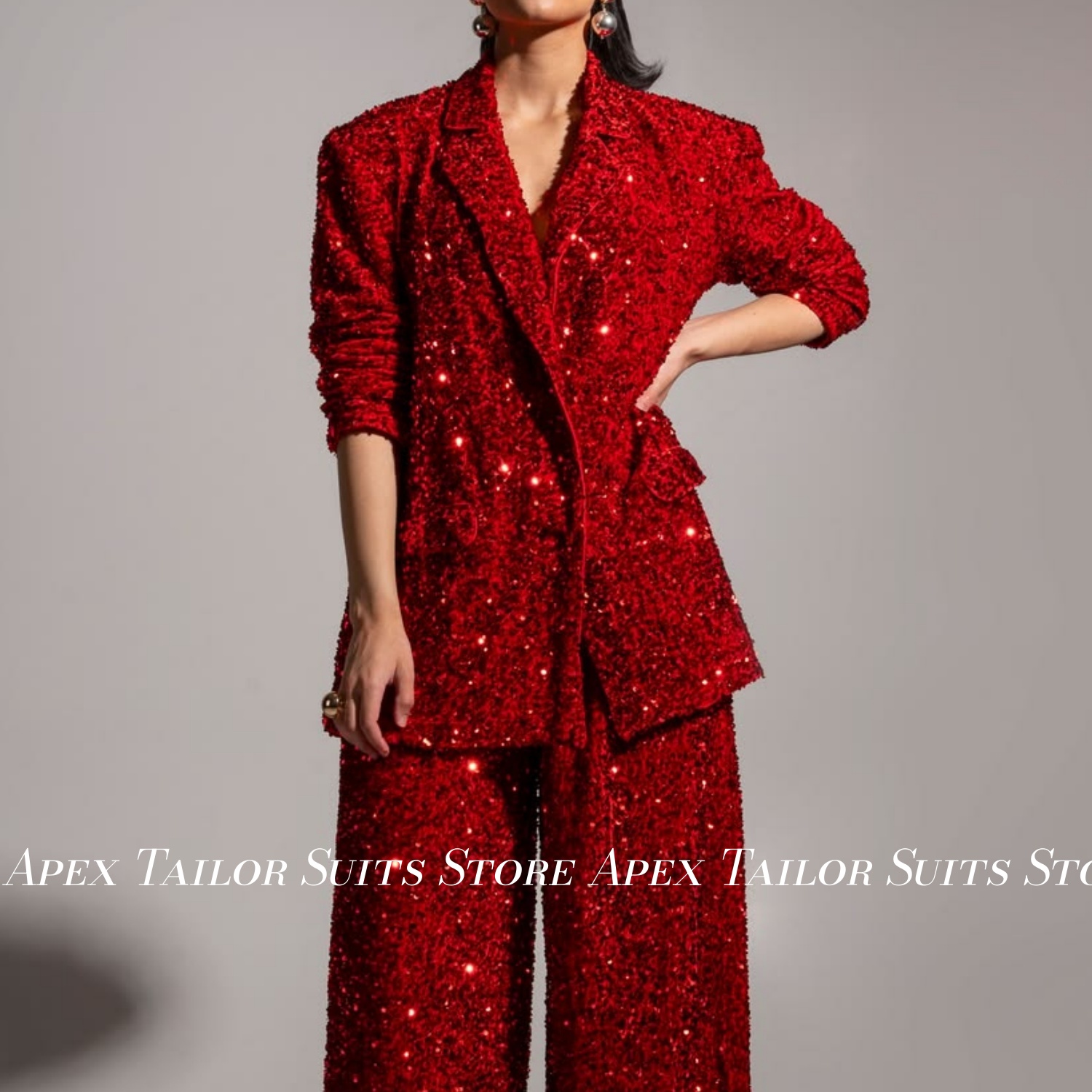 Womens Blazer - Sparkly Sequin Women Blazer Two Piece